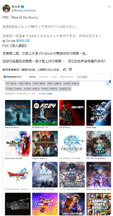 《浪人崛起》在日實體銷量達8.4萬 超過《龍之信條2》