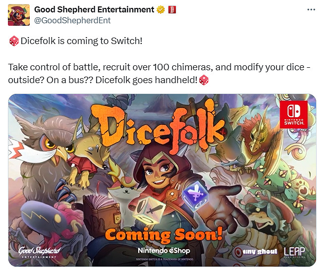 特別好評遊戲《神骰傳說》宣布即將登陸Switch平台！