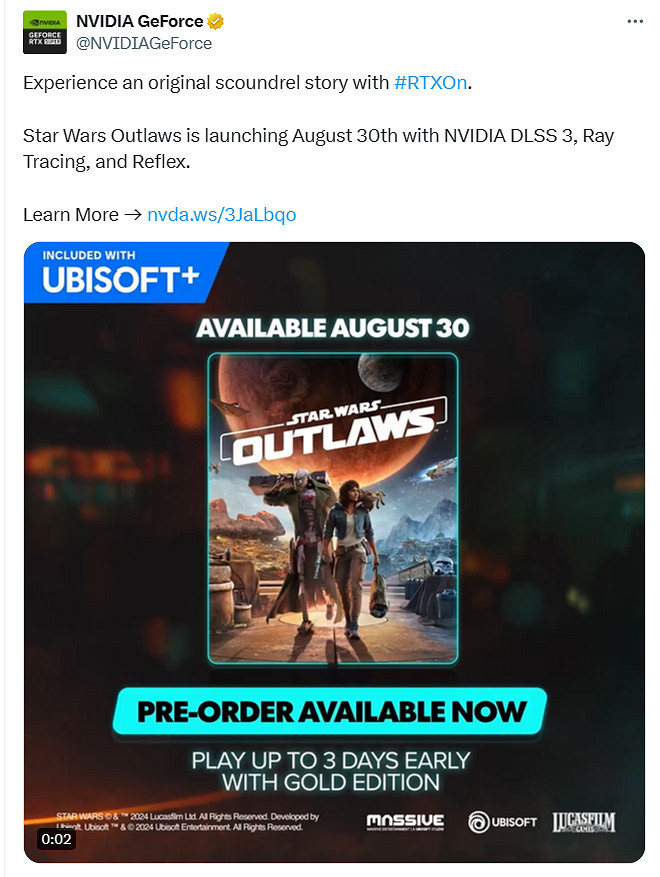 《星際大戰:亡命之徒》將支援DLSS3、光線追蹤等技術 《星際大戰:亡命之徒》將支援DLSS3、光線追蹤等技術