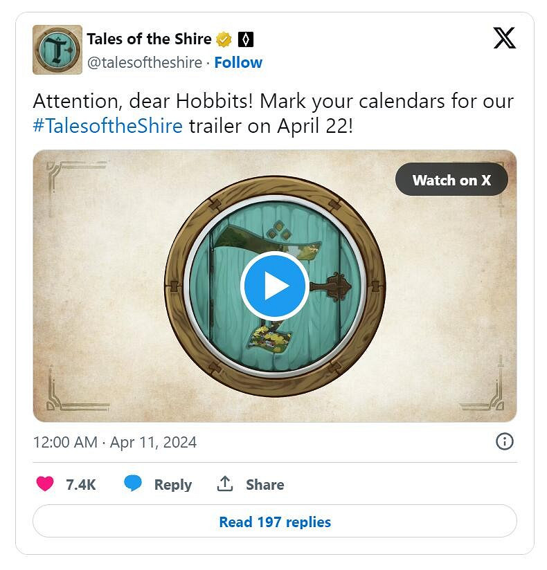 《魔戒:夏爾的傳說》預告片將於4/22公布 《魔戒:夏爾的傳說》預告片將於4/22公布