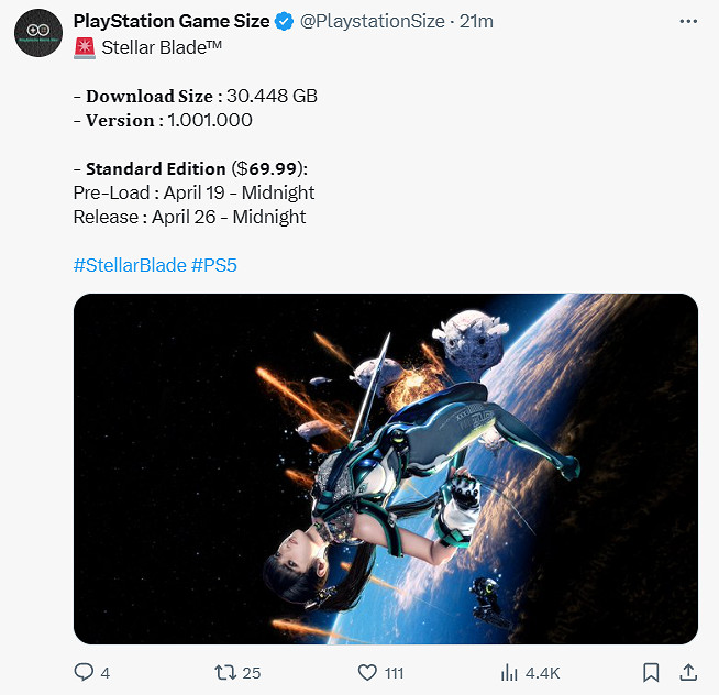 《星刃》將於4月19日開啟預載!所需容量大小約30GB 《星刃》將於4月19日開啟預載!所需容量大小約30GB