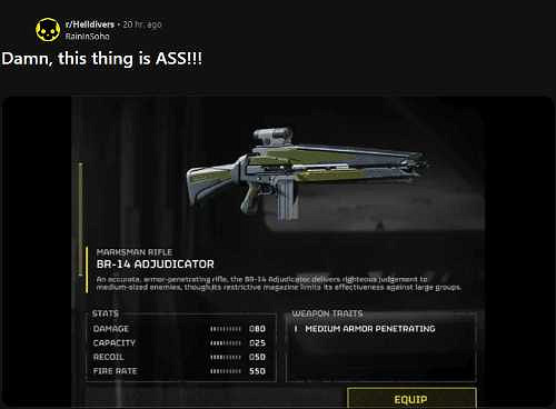 新槍被吐槽：太過雞肋《地獄潛者2》全新通行證全新槍械