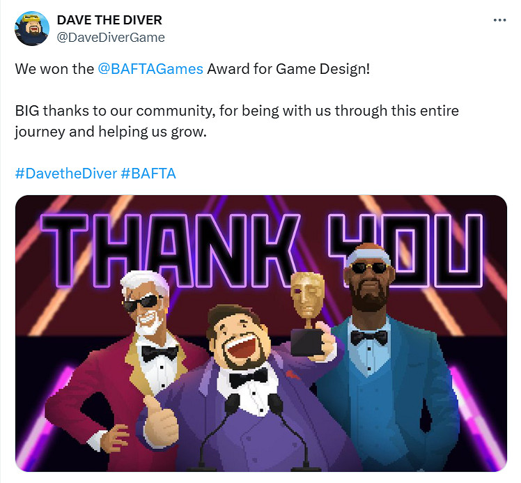 《潛水員戴夫》獲BAFTA最佳遊戲設計獎!韓國首個獎項 《潛水員戴夫》獲BAFTA最佳遊戲設計獎!韓國首個獎項