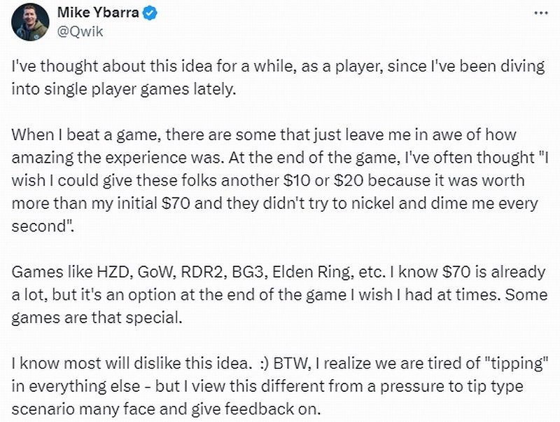 暴雪前總裁希望70美元遊戲有打賞功能：玩家給小費支援