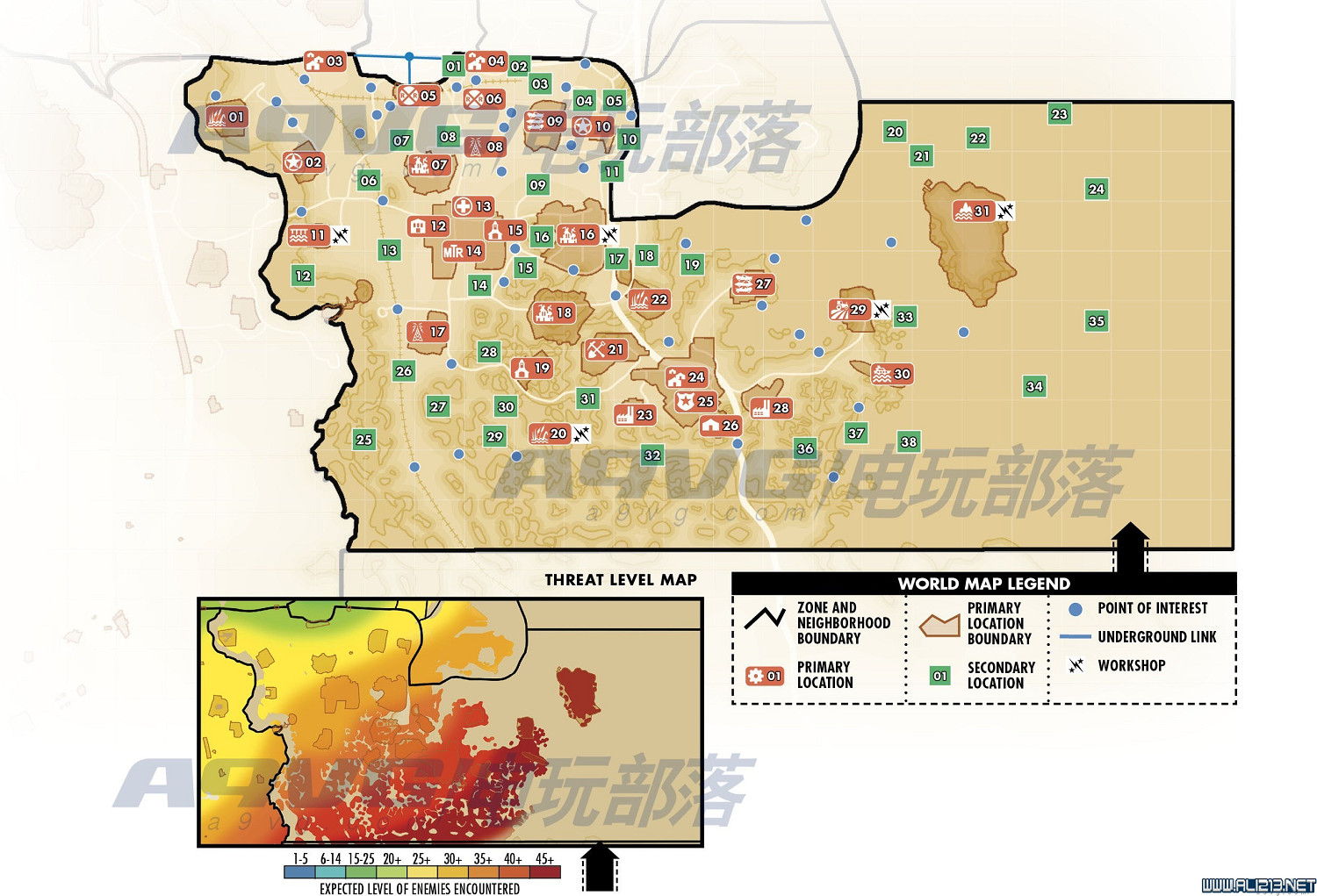 《異塵餘生4》世界地圖全區域及怪物等級分布18個位置分享 《異塵餘生4》世界地圖全區域及怪物等級分布18個位置分享