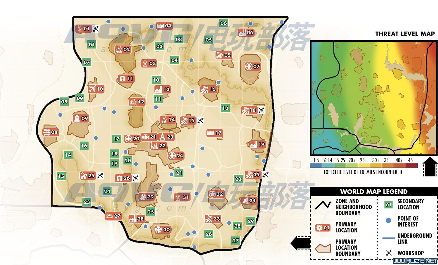 《異塵餘生4》世界地圖全區域及怪物等級分布18個位置分享 《異塵餘生4》世界地圖全區域及怪物等級分布18個位置分享