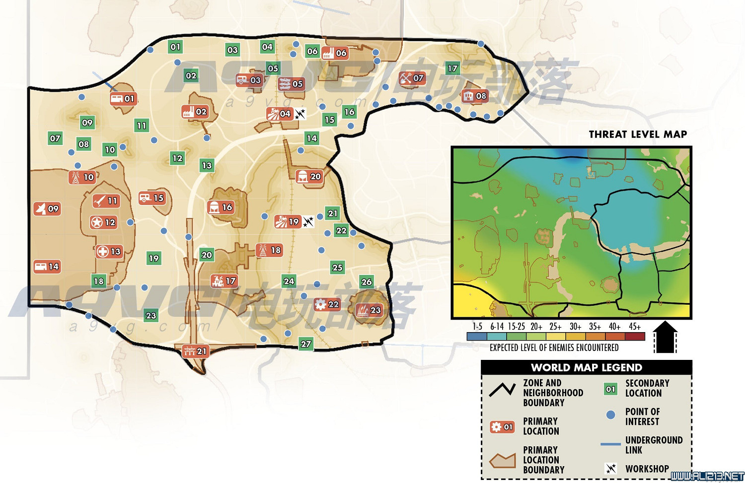 《異塵餘生4》世界地圖全區域及怪物等級分布18個位置分享 《異塵餘生4》世界地圖全區域及怪物等級分布18個位置分享