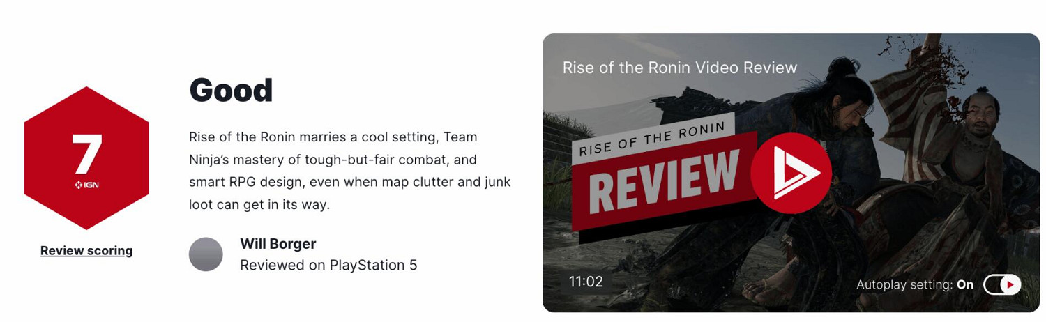 《浪人崛起》IGN評分多少？