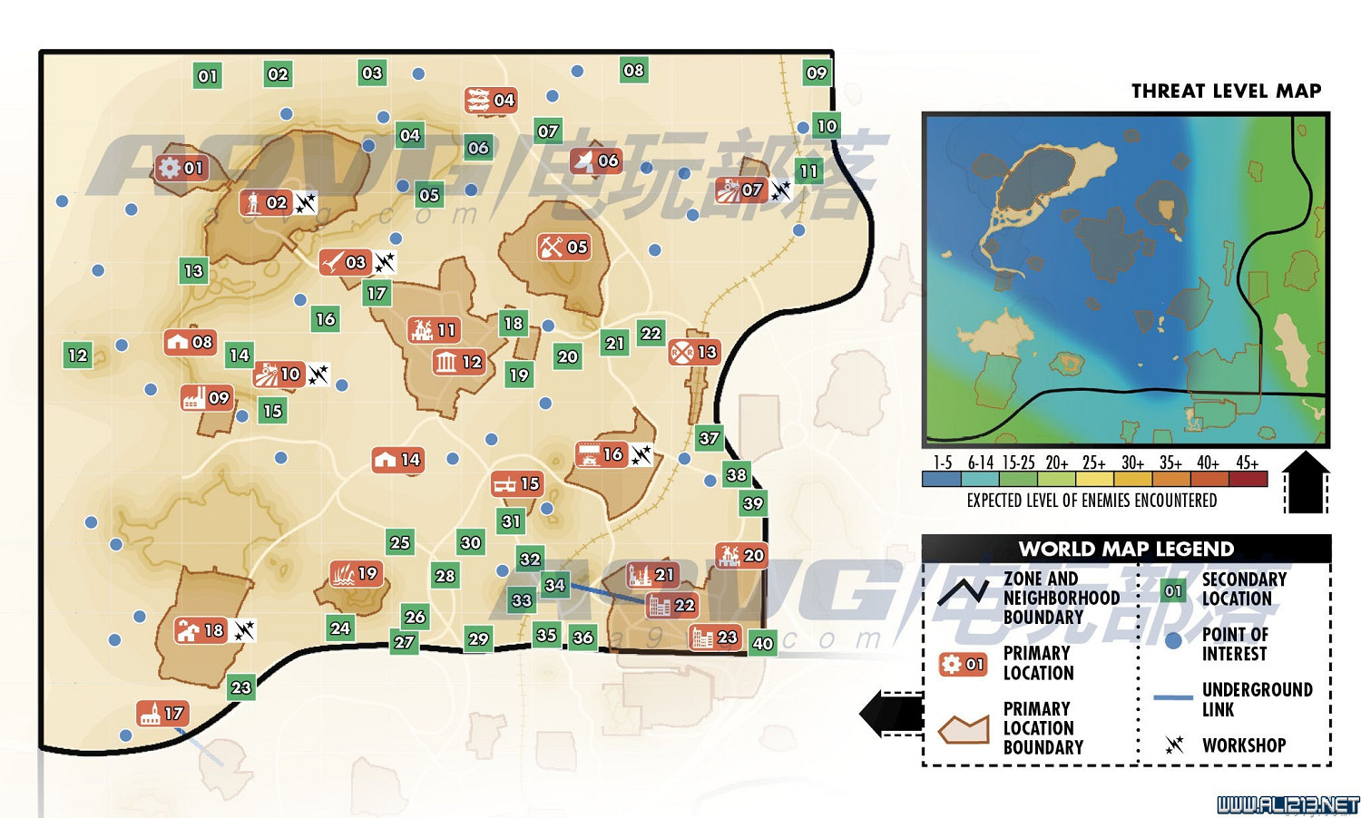《異塵餘生4》世界地圖全區域及怪物等級分布18個位置分享 《異塵餘生4》世界地圖全區域及怪物等級分布18個位置分享