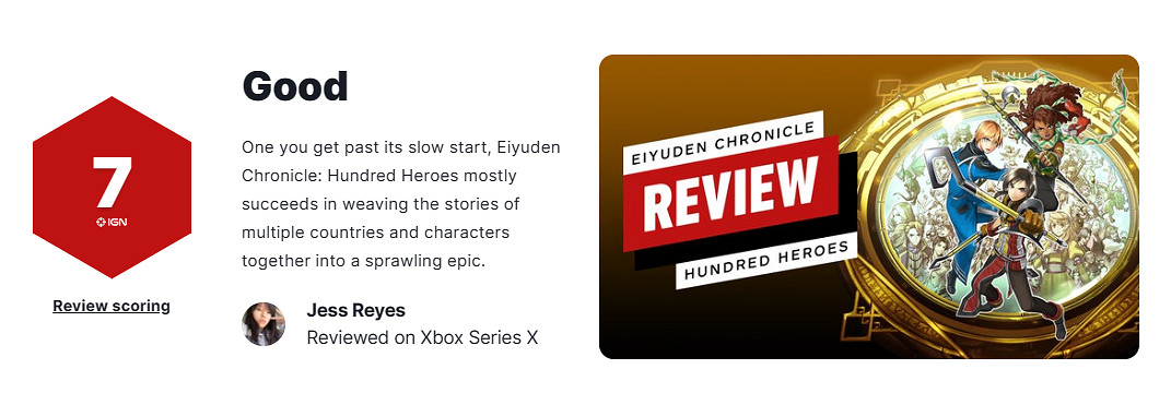 《百英雄傳》IGN 7分：一部起步緩慢的龐大史詩作品。