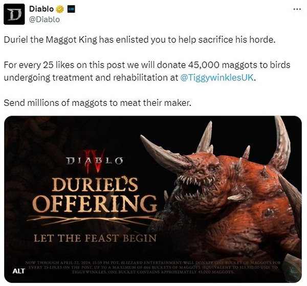 為紀念世界地球日!暴雪捐贈三千萬只蛆蟲用於救治鳥類 為紀念世界地球日!暴雪捐贈三千萬只蛆蟲用於救治鳥類