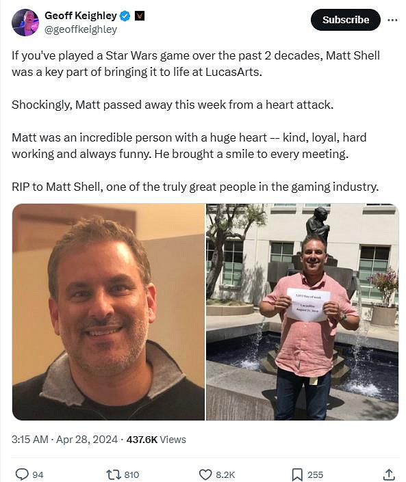 LucasArts前負責人去世：曾是《星戰》遊戲的關鍵人物