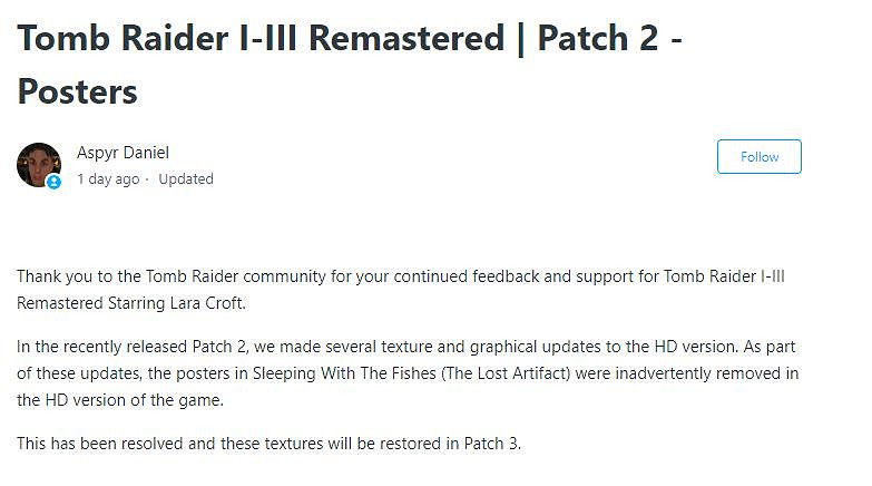《古墓奇兵三部曲重製版》勞拉性感海報是意外刪除 下次更新恢復
