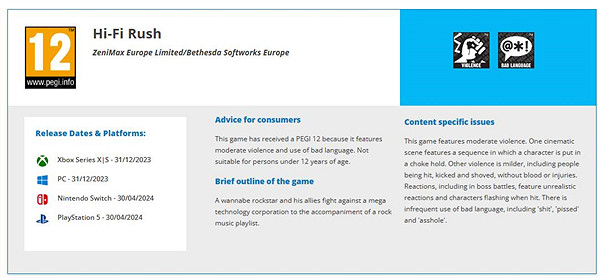 曝《Hi-Fi Rush》Switch版獲PEGI評級12+：含中度暴力