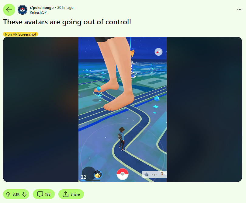 《寶可夢GO》更新更新檔引發新bug 玩家形象極巨化! 《寶可夢GO》更新更新檔引發新bug 玩家形象極巨化!