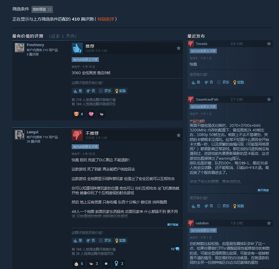 《灰區戰爭》Steam褒貶不一 全低畫質3060竟才8幀？