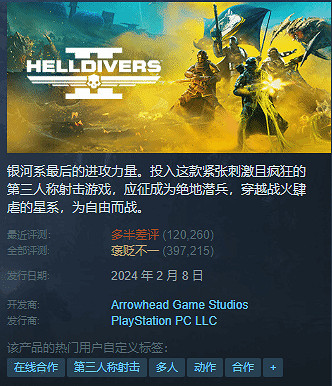 一落千丈！《地獄潛者2》近兩天的差評占總評近2成