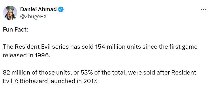 生化系列大部分銷量是在《惡靈古堡7》發售後達成的