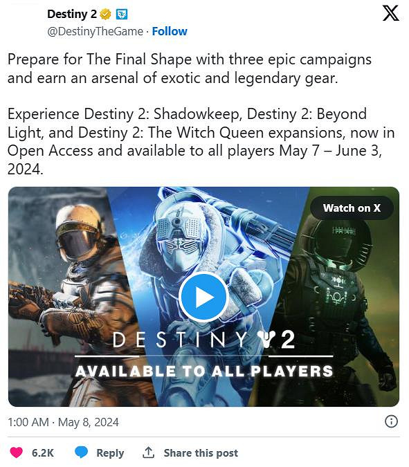 《命運2》多款資料片限時免費開放:活動截止6月3日 《命運2》多款資料片限時免費開放:活動截止6月3日