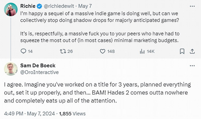 《黑帝斯2》搶先體驗發布太突然 導致獨立開發者不滿