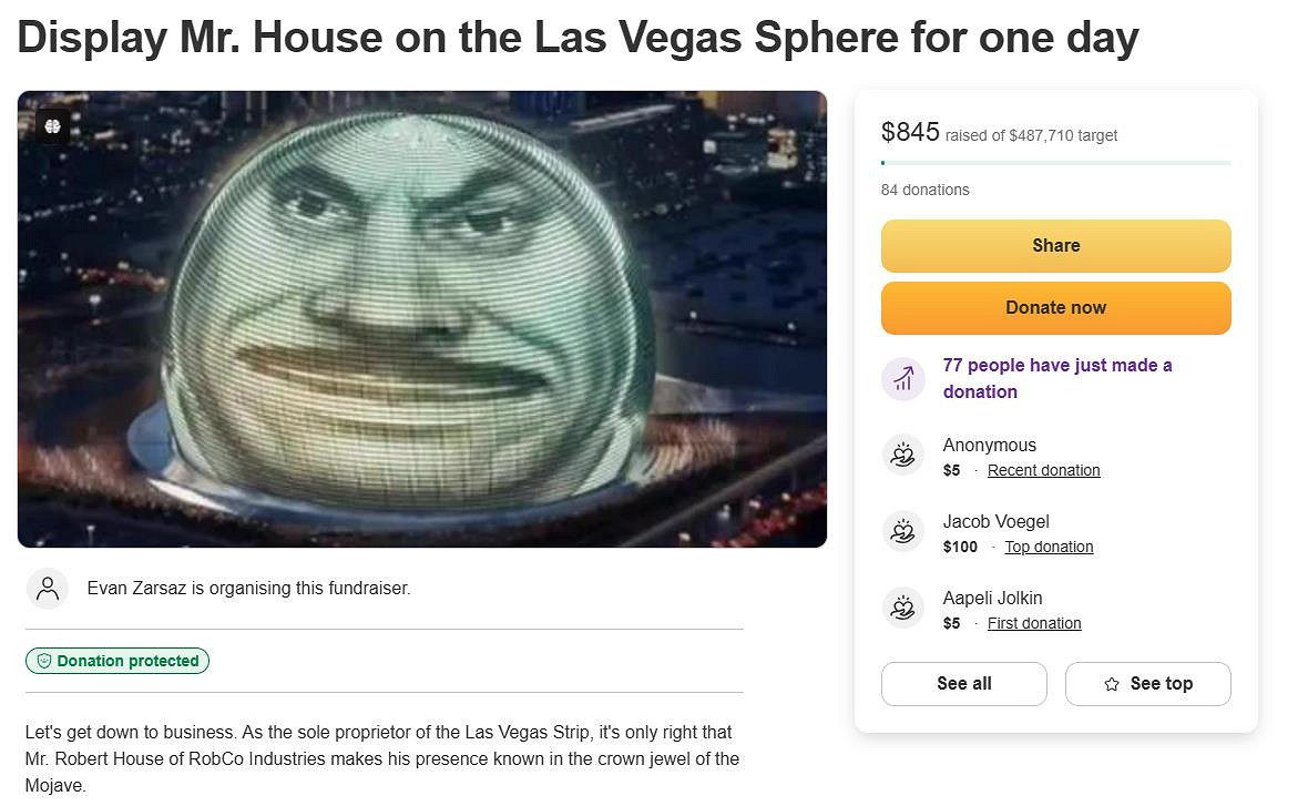 《輻射》粉絲眾籌：計劃將豪斯放在拉斯維加斯球幕上