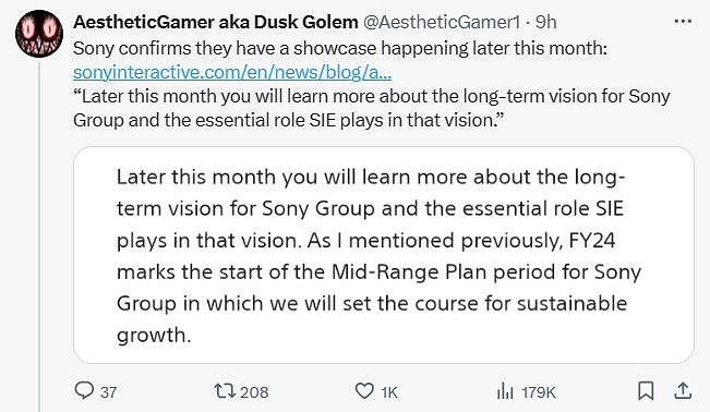 知名爆料人稱：索尼確認將於本月晚些時候舉行展示會