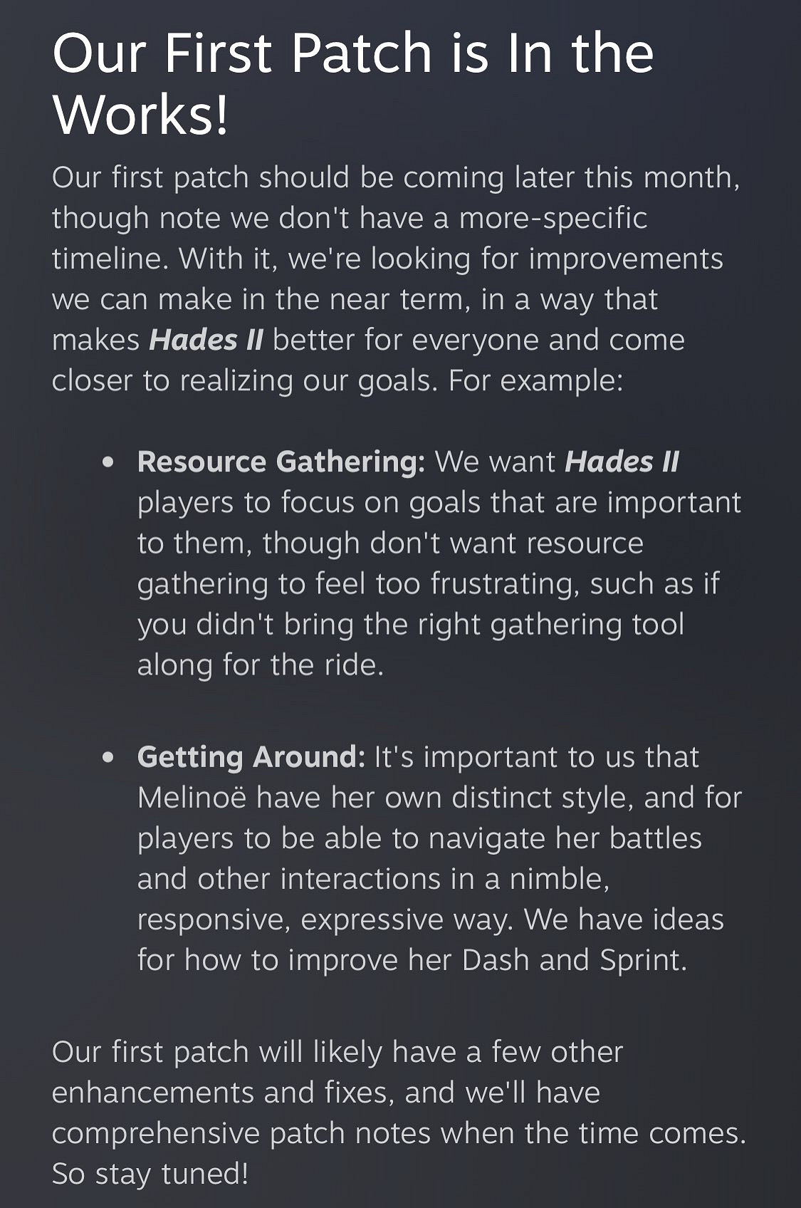 《黑帝斯2》首個更新檔即將上線！改善玩家的遊玩體驗