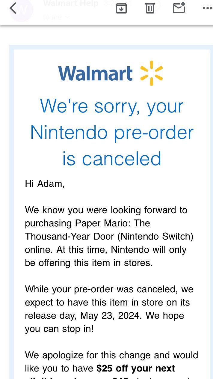 原因不明！部分《紙片瑪利歐RPG》玩家預購訂單被取消