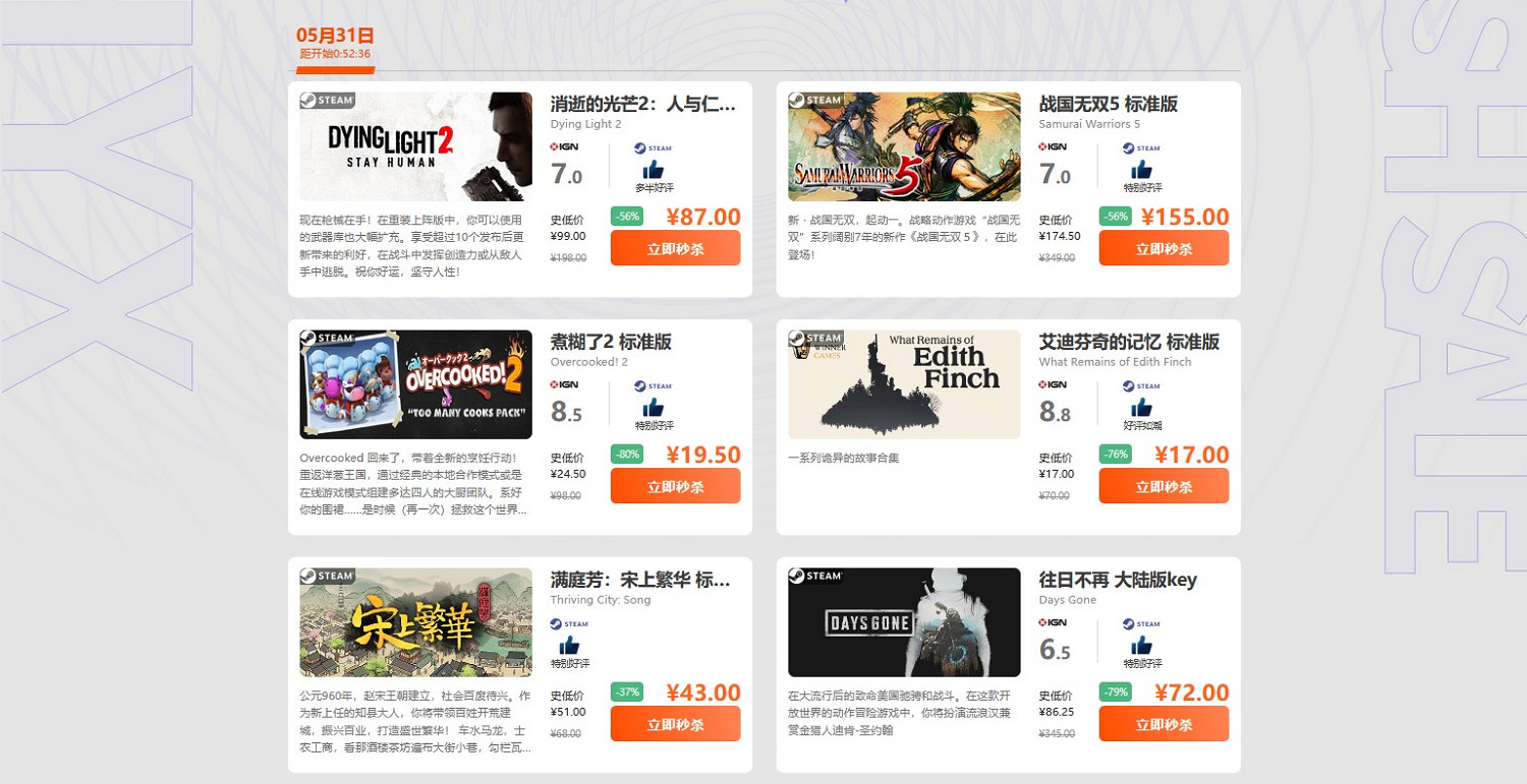 周末閃促遊戲 《垂死之光2》《往日不再》超值特惠