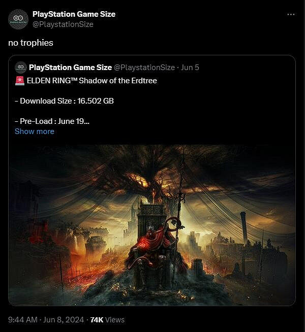 老傳統?《艾爾登法環:黃金樹幽影》PS版沒有新獎杯 老傳統?《艾爾登法環:黃金樹幽影》PS版沒有新獎杯