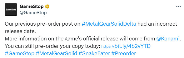 零售商澄清《潛龍諜影3RE》發售時間：日期出現了錯誤