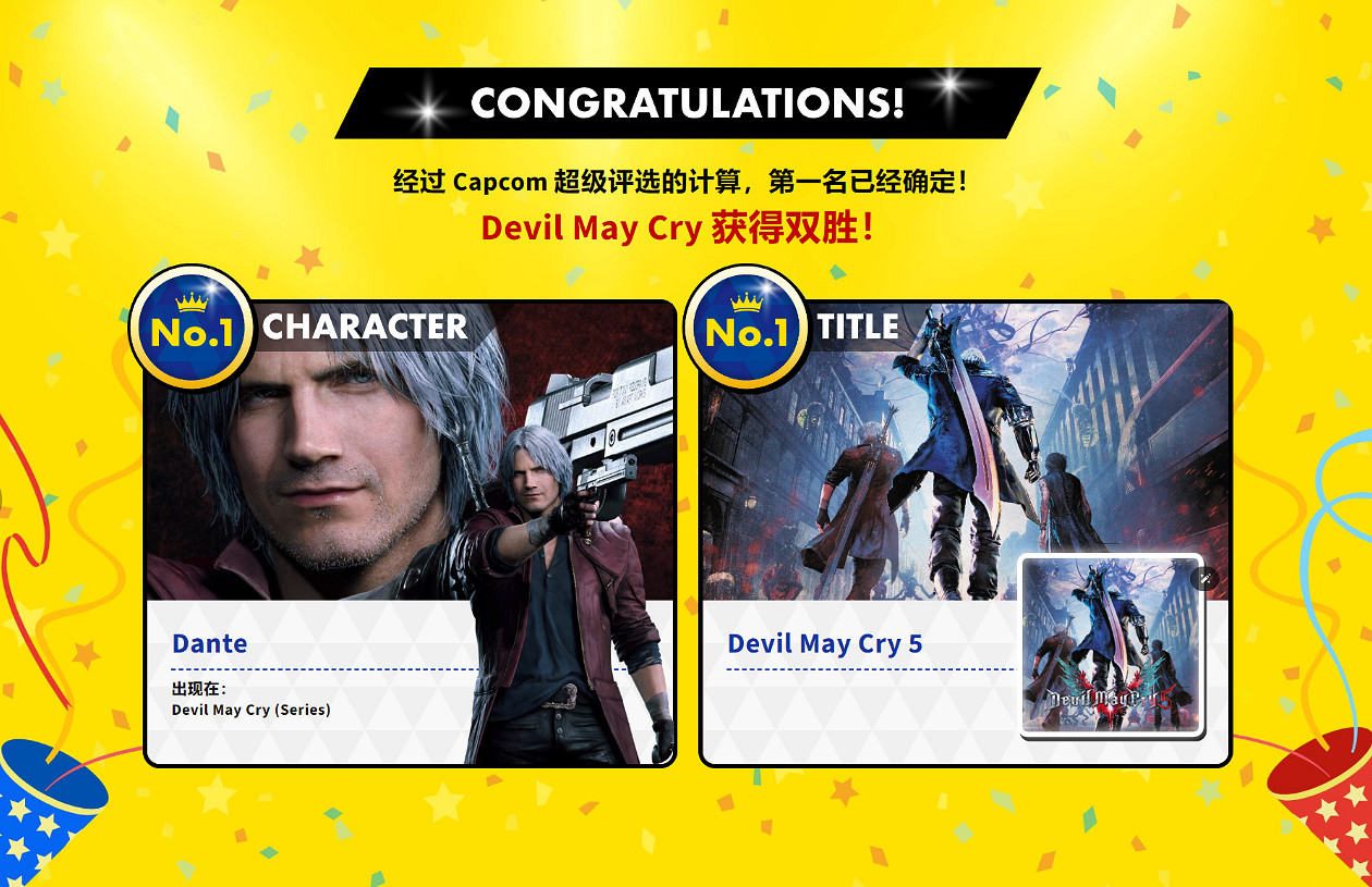 Capcom超級評選結果出爐，《鬼泣》系列獲得雙勝！