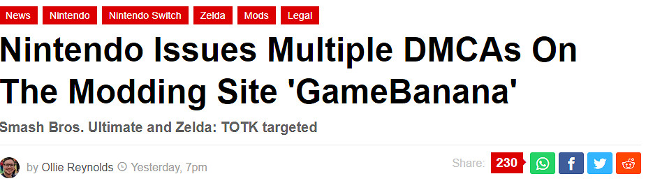 任天堂嚴打Mod侵權《大亂鬥》《塞爾達》相關Mod遭下架