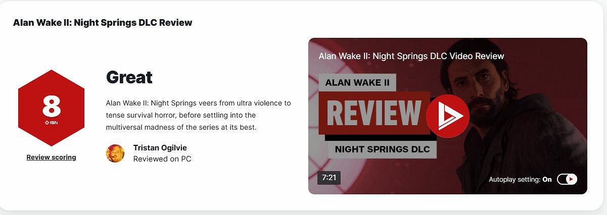 《心靈殺手2》夜泉鎮IGN評分介紹 《心靈殺手2》夜泉鎮IGN評分介紹