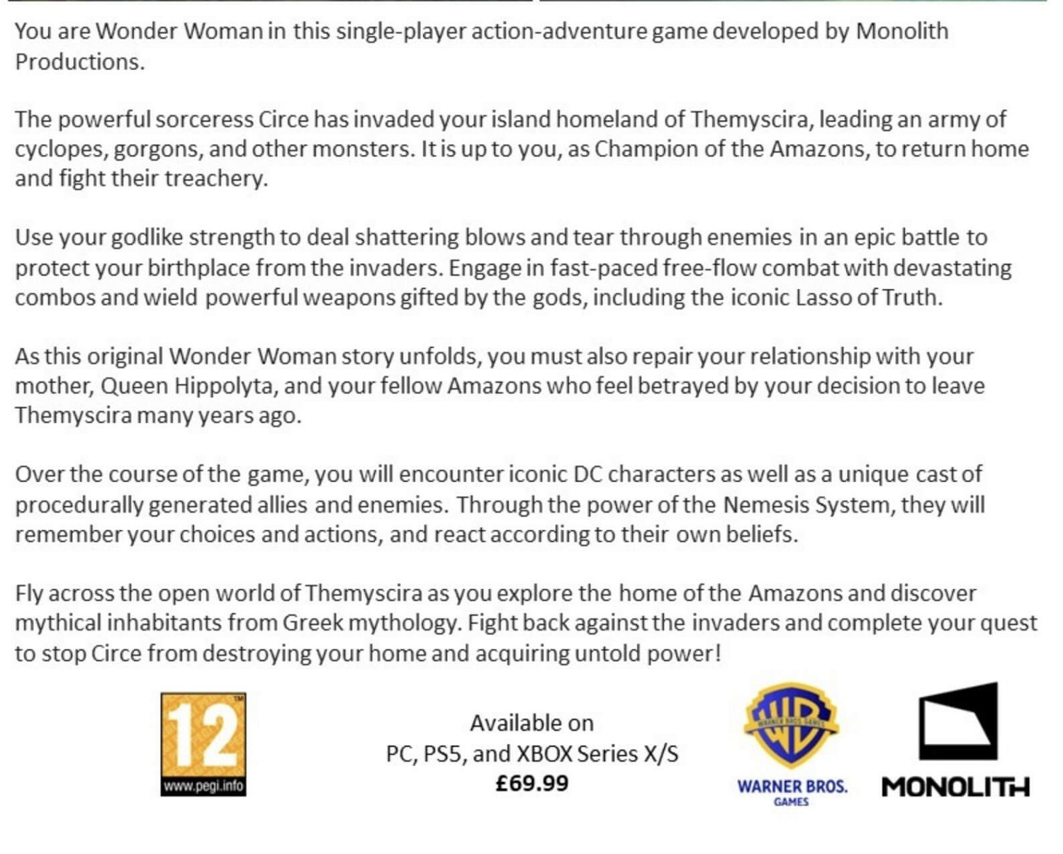 《神力女超人》遊戲概念圖和首批細節洩露 有復仇系統