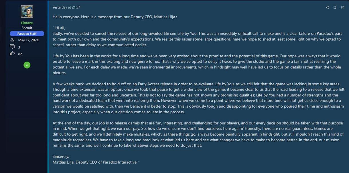 P社宣布取消類《模擬人生》遊戲《Life by You》的開發 P社宣布取消類《模擬人生》遊戲《Life by You》的開發