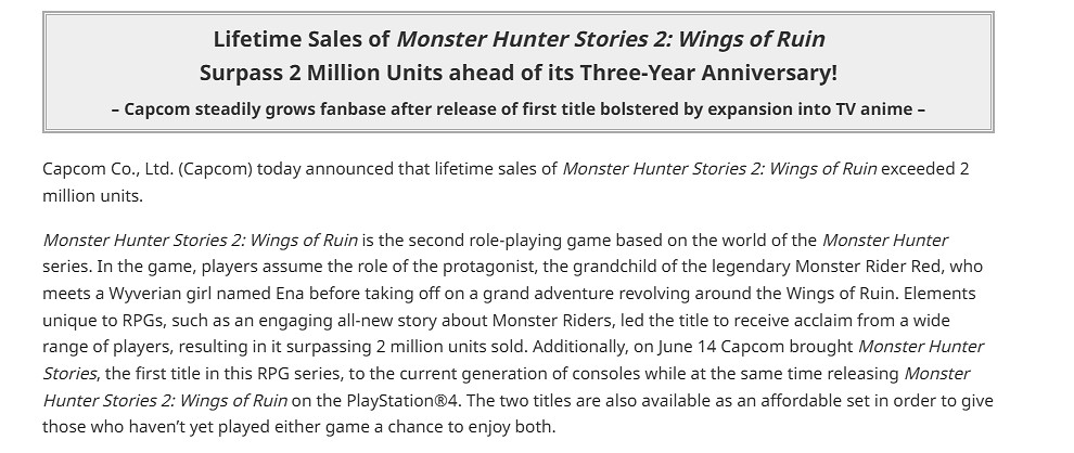 《魔物獵人物語2:破滅之翼》全球銷量突破200萬份! 《魔物獵人物語2:破滅之翼》全球銷量突破200萬份!