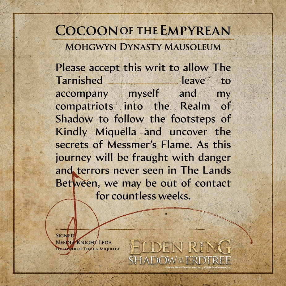 官方整活 萬代分享《艾爾登法環》DLC請假條模板 官方整活 萬代分享《艾爾登法環》DLC請假條模板