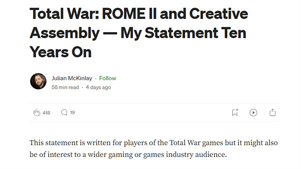 《全面戰爭》開發者萬字控訴公司 曾背鍋玩家憤怒情緒