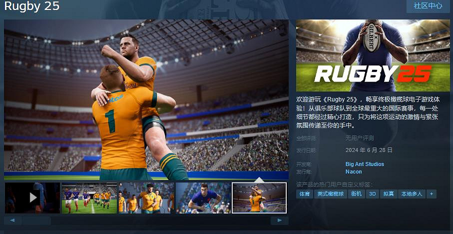《Rugby 25》Steam頁面上線 售價約新台幣1009元