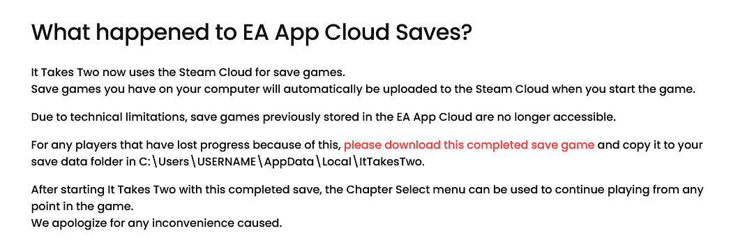 《雙人成行》新更新導致雲存檔丟失 EA分享通關存檔 《雙人成行》新更新導致雲存檔丟失 EA分享通關存檔
