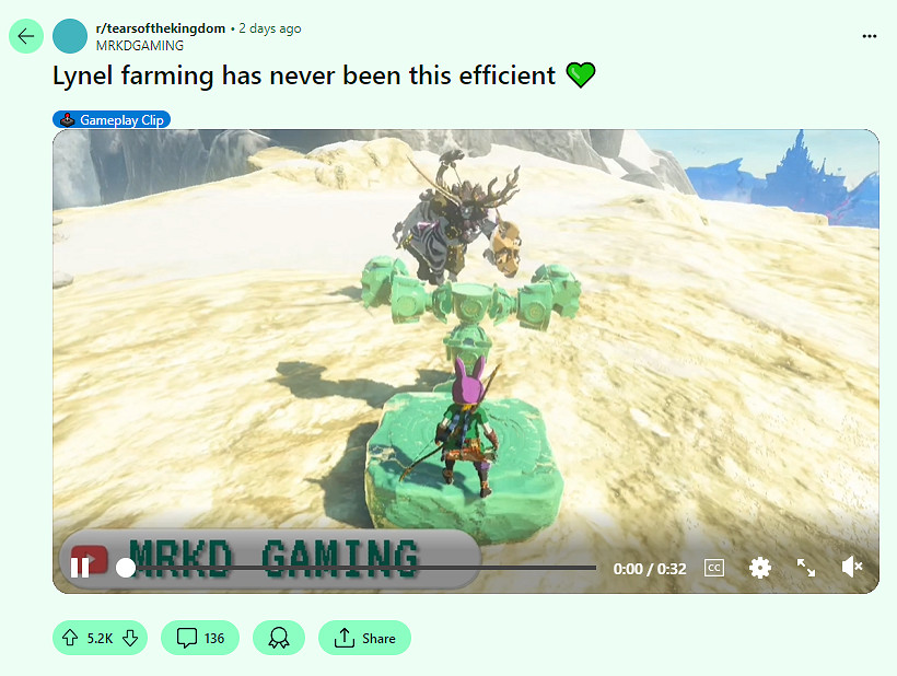 《塞爾達傳說:王國之淚》玩家造萊尼爾殺器打人馬 《塞爾達傳說:王國之淚》玩家造萊尼爾殺器打人馬