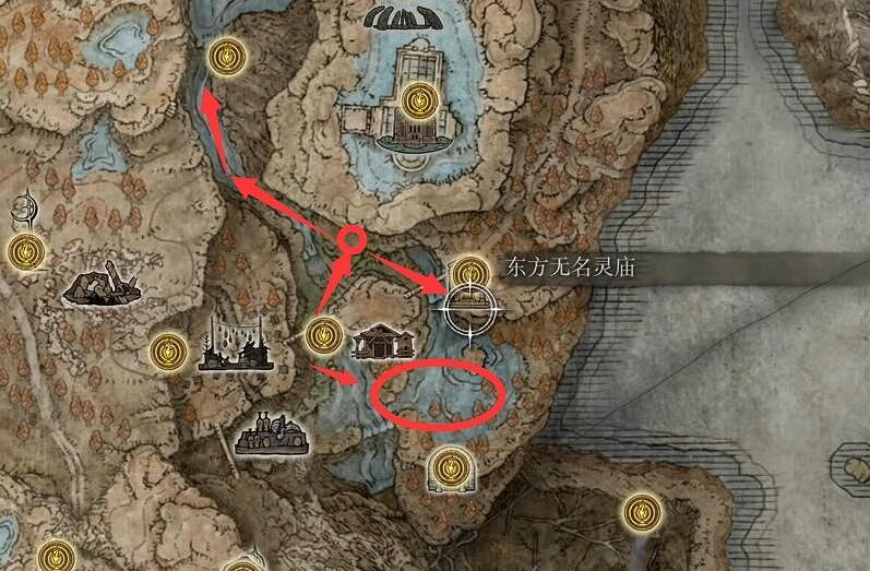 《艾爾登法環》黃金樹幽影無名靈廟位置地圖示示