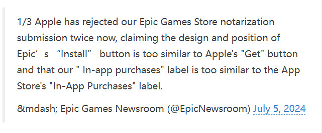 蘋果以「按鈕設計相似」為理由拖延Epic App 上線 蘋果以「按鈕設計相似」為理由拖延Epic App 上線