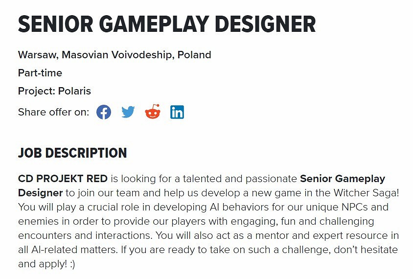 CDPR招募高級遊戲設計師 負責創建《巫師4》先進角色AI
