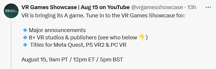 VR遊戲展宣布將於8月15日將舉行！多家工作室確認參展