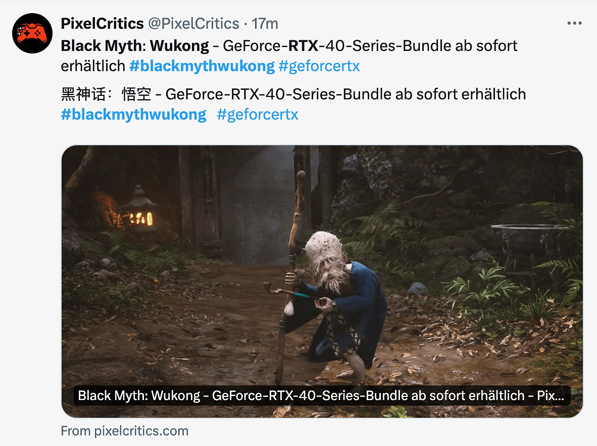 《黑神話》海外宣發：大量外媒轉發買顯卡送遊戲活動