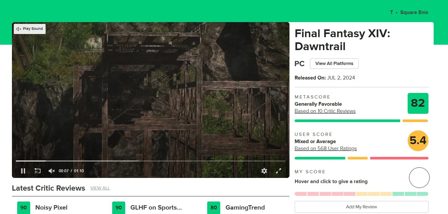 讓人欲罷不能!《FF14黃金的遺產》M站媒體評分82分 讓人欲罷不能!《FF14黃金的遺產》M站媒體評分82分