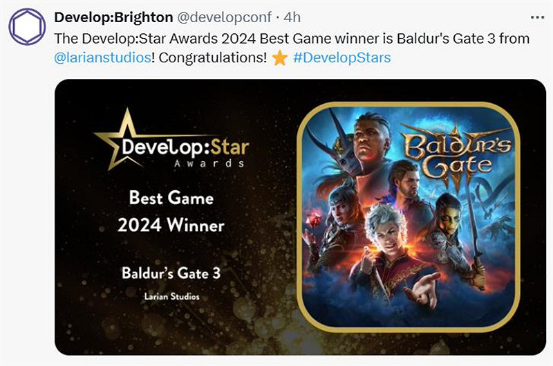 又贏麻了！《博德3》榮獲2024開發之星“最佳遊戲獎”