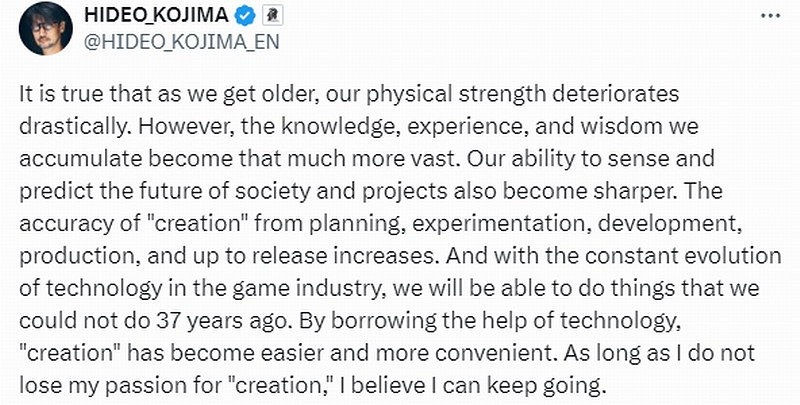 小島秀夫不服老：有創作激情 我可以堅持下去！